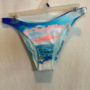 AA-318‎ Aerie NWT Cheeky Blue & Orange Lined Summer Swim Bikini Bottoms Size M